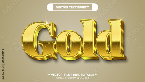 Premium 3d shiny gold editable vector text effect with metallic gradient and sparkling glow illustration.