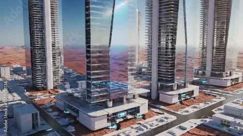 Wallpaper Mural Futuristic City Rising on Cracked Desert Planet with Blue Energy
 Torontodigital.ca