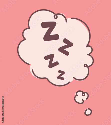 Cute sleeping cloud with ZZZ symbols in soft pink background, dreamy cartoon illustration representing sleep, rest, relaxation, nap time, calm thoughts, bedtime mood, kawaii style gentle pastel design