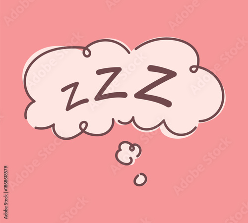 Cute ZZZ sleeping cloud thought bubble on soft pink background, cozy cartoon illustration about sleep, dreams and relaxation, simple pastel design for bedtime mood, rest concept, calm night feeling