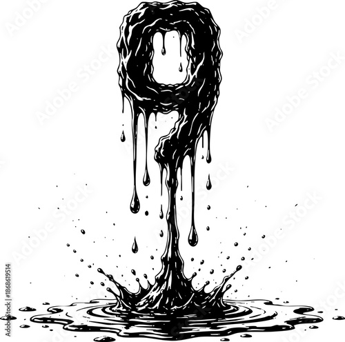 Stylized Black Oil Dripping Gritty Grunge Vector Illustration