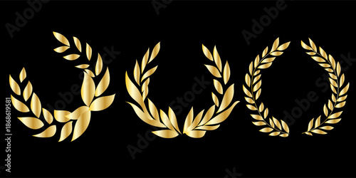 Gold Wreath Icon. Champion Win Award Celebration Laurel Symbol. Success Theme. Champion Greeting Ceremony Decoration. 
