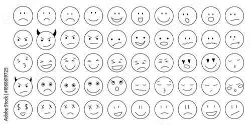 Funny Characters Face Bundle. Simple Childish cartoon Face Expression Icon Collection. Childish Decoration Set