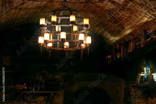 Cuadro en lienzo medieval aesthetic tavern aged aesthetic chandelier hanging in the middle of the
