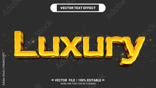 Luxury 3d editable gold vector text effect with elegant golden texture and sparkling light on a dark background.