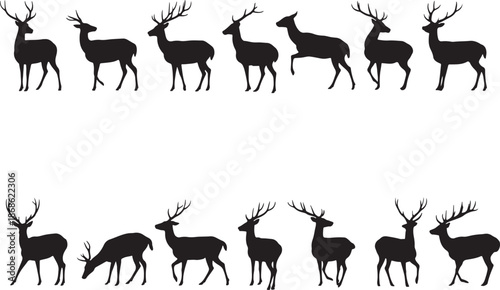Collection of deer silhouettes in various poses Vector.