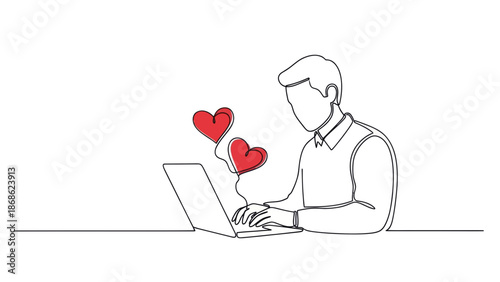 Online Dating: Man Connecting with Love on Laptop