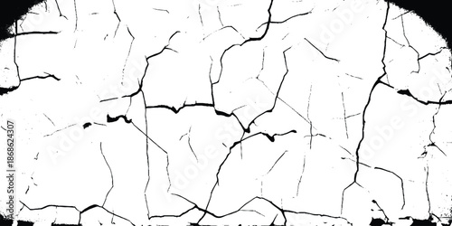 Distressed Plaster Wall with Black Cracks. Broken Concrete Texture in High Contrast