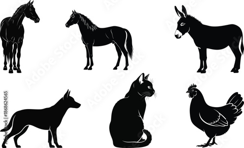 Silhouette illustrations of various farm and domestic animals
