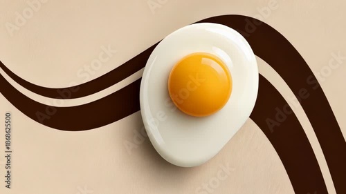 Dynamic fried egg animation on retro geometric background with flowing patterns