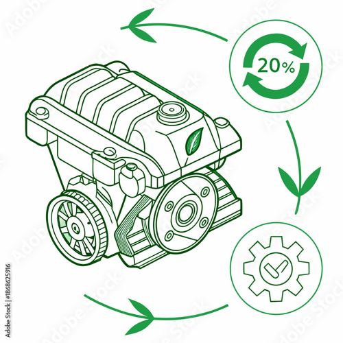 Illustration of an engine with recycling symbols