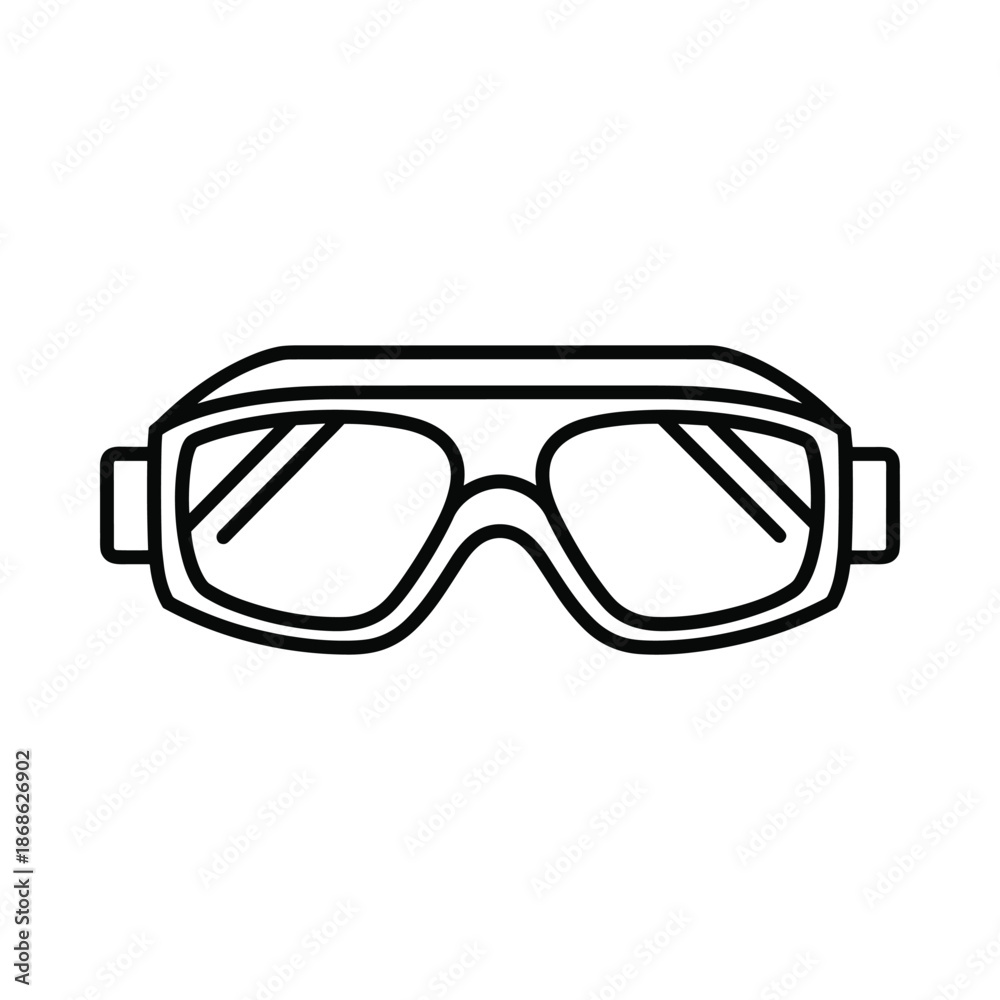 Fototapeta premium Black and white illustration of safety goggles on white background