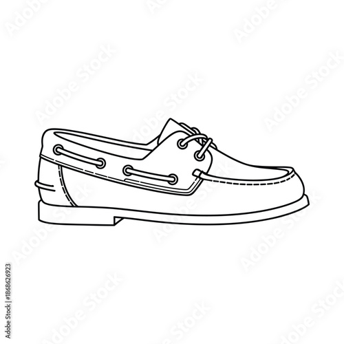 Black and white illustration of a single boat shoe