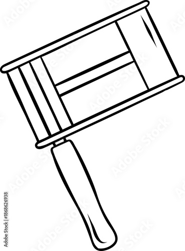 Simple black and white doodle of a carnival rattle. Sketch style icon for Mardi Gras, noisy celebration, party toy, or fanfare