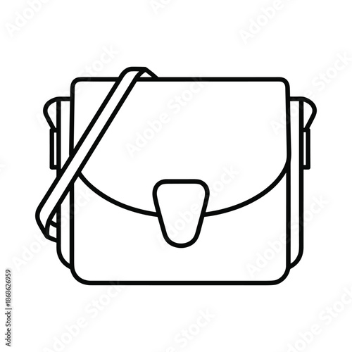 Simple black and white illustration of a satchel bag