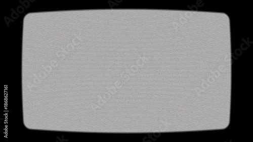 Curved lens old TV screen frame placeholder with CRT scan lines VHS noise seamless loop animation. 4K animated old TV frame template overlay for retro video editing, CRT effects, and old film texture.