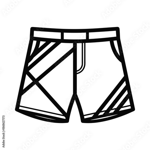 Black and white illustration of boxing shorts on white background