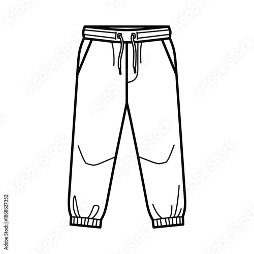 Black and white illustration of sweatpants with drawstring waistband and cuffed ankles