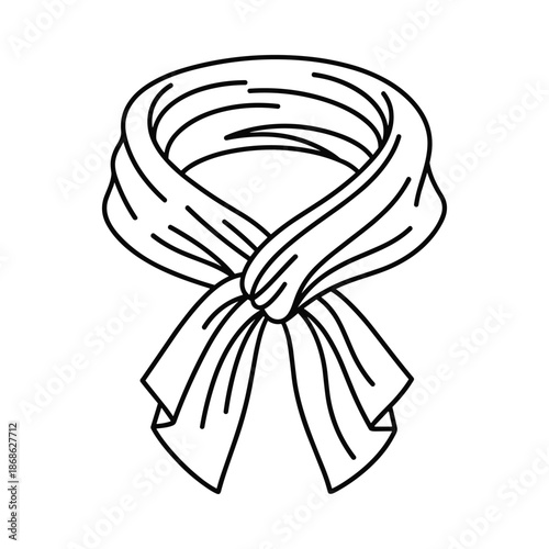 Black and white illustration of a scarf tied around neck