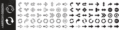 Collection of various black and white arrow icons and symbols for design and navigation on white background
