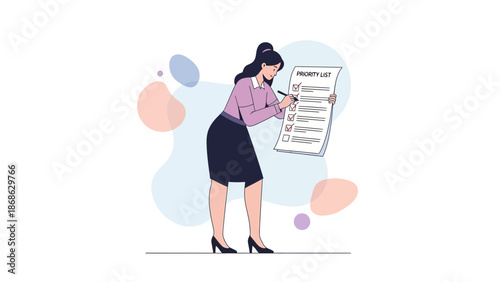Businesswoman checking priority list, planning, organization and task management concept