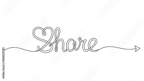 Share Love: Continuous Line Art with Heart and Arrow