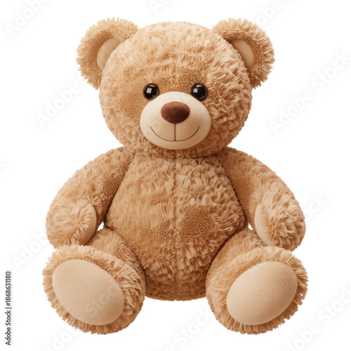 3D icon of a soft fluffy brown teddy bear isolated on transparent background