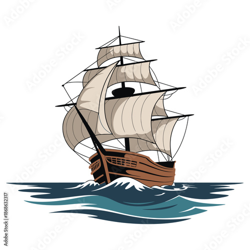 sailing ship on a white