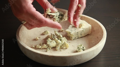 Crumbled Blue Cheese in a Bowl