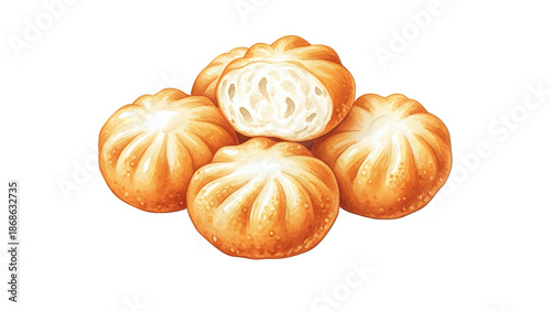 Wallpaper Mural A stack of golden brown pastries with one cut open on a white background Torontodigital.ca