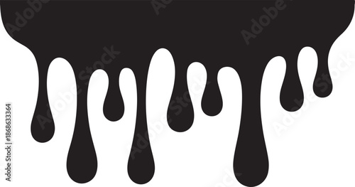 Black dripping oil stain, liquid drips or paint current vector ink silhouettes isolated