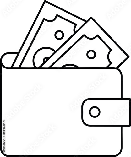 Wallet with money outline vector on transparent background