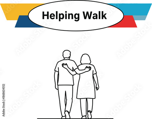 Black outline vector of walking assistance support for elderly person