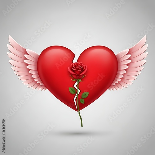 Broken Heart with Rose & Wings: Sad Valentine's Loss