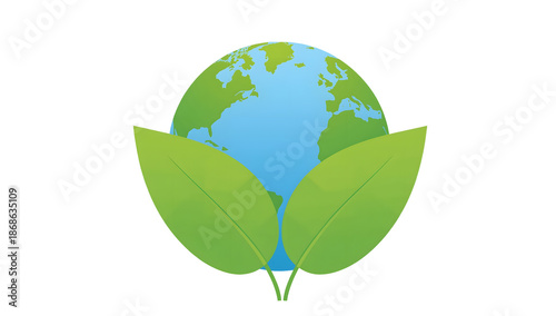Sustainable World Illustration – Leaf Circle Around Planet Earth