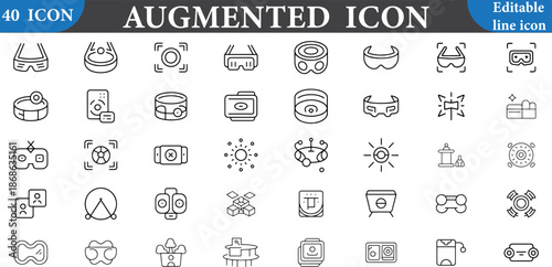 Augmented reality icons set with various virtual reality symbols isolated on white background for design