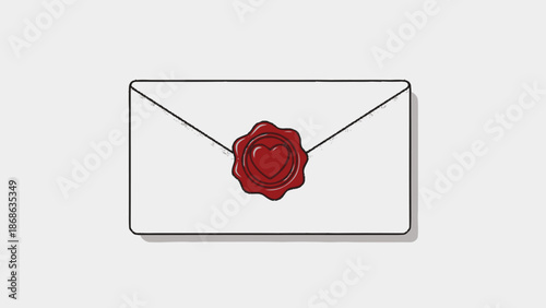 Red wax seal on a white envelope with a heart.