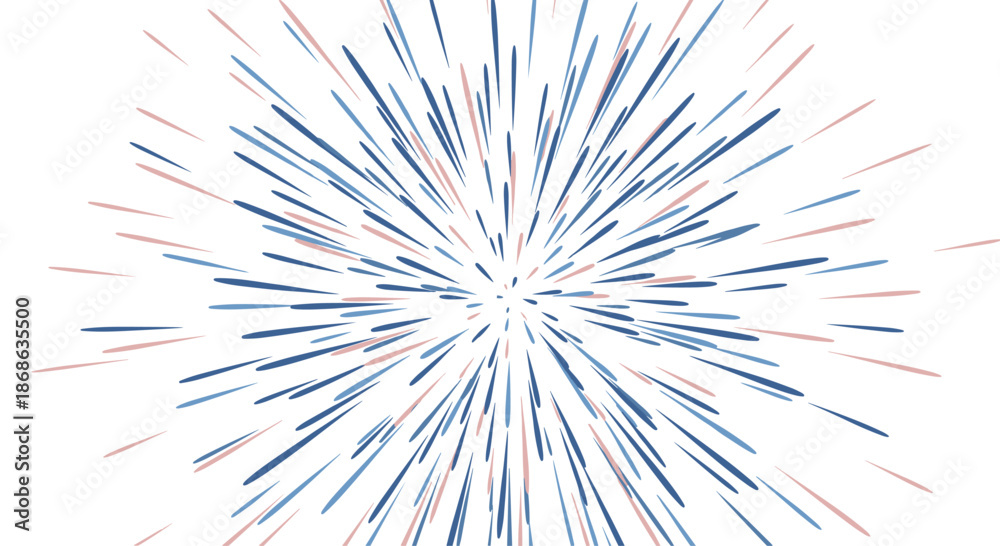 Obraz premium Abstract light burst of blue and pink lines radiating from a central point on a white background for dynamic energy concepts.