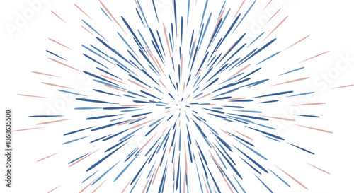 Abstract light burst of blue and pink lines radiating from a central point on a white background for dynamic energy concepts.