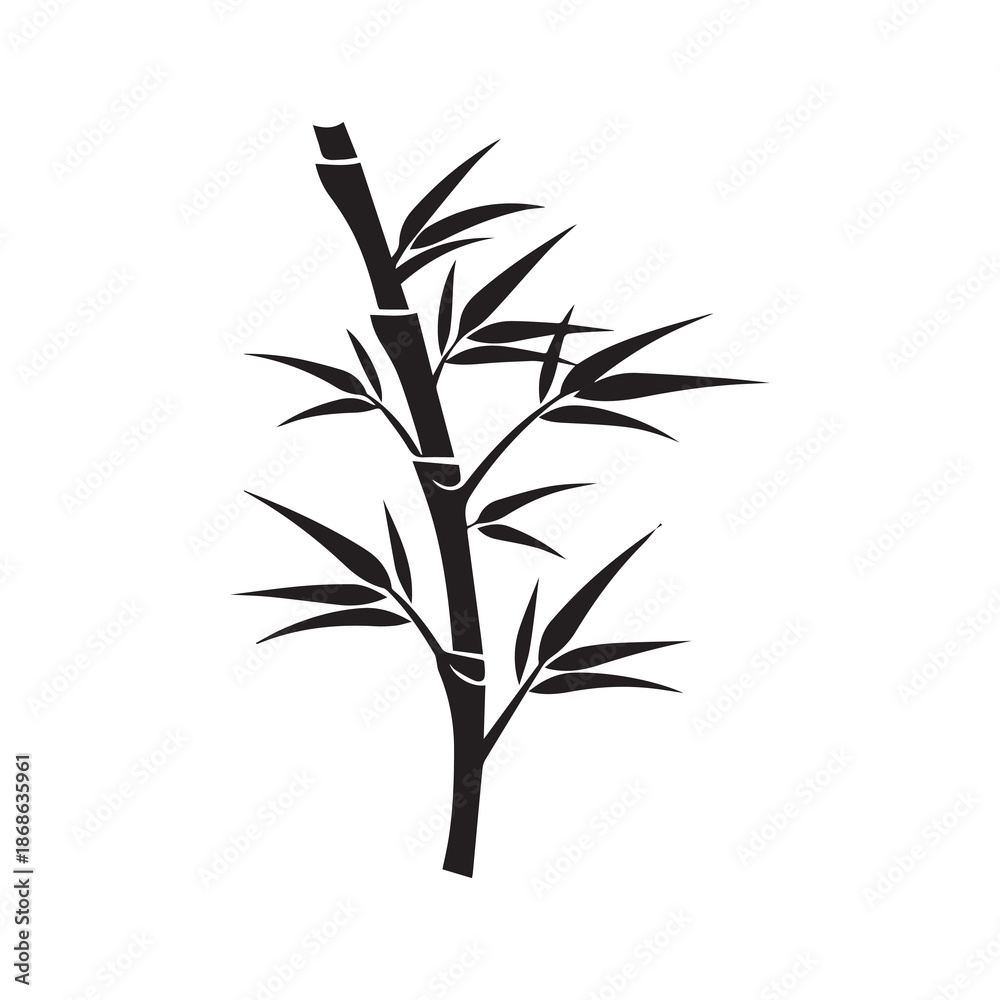 Fototapeta premium Bamboo leaves icon over white background, silhouette style, vector illustration