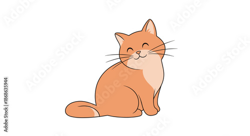 Cute orange tabby cat with a happy smiling face sits calmly in a friendly and adorable digital illustration.