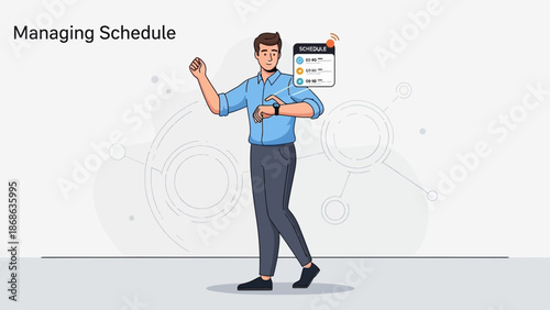 Man checking smart watch schedule app, planning and organization concept