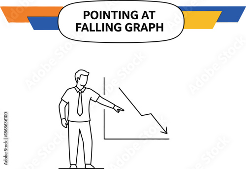 Black outline vector of businessman pointing at declining graph