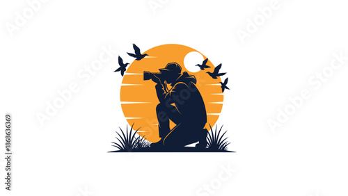 Silhouette of a photographer capturing wildlife in action.