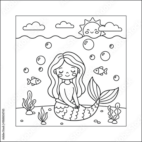 mermaid coloring page line art vector	