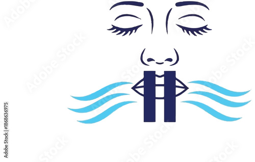 Deep Breathing Exercise and Mindfulness Line Art, Conscious Breathwork for Stress Relief and Respiratory Wellness Vector Illustration