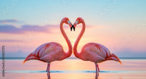 Two Flamingos Forming Heart Shape.