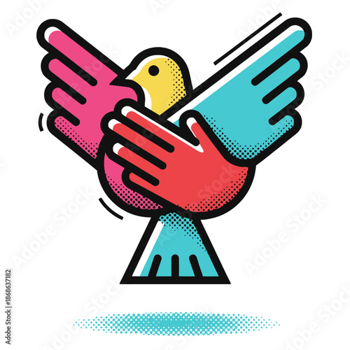 International Day of Peace Illustration with Colorful Dove and Hands Representing Global Unity and Non-Violence