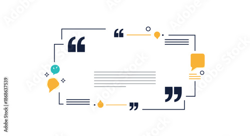 Modern quote box template featuring colorful speech bubbles and quotation marks for testimonials, messages, and social media post highlights.