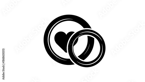 Minimalist Black Wedding Rings with Heart Design